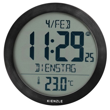 KIENZLE DCF Radio-Control. Wall Clock w. Room Temp.Display black