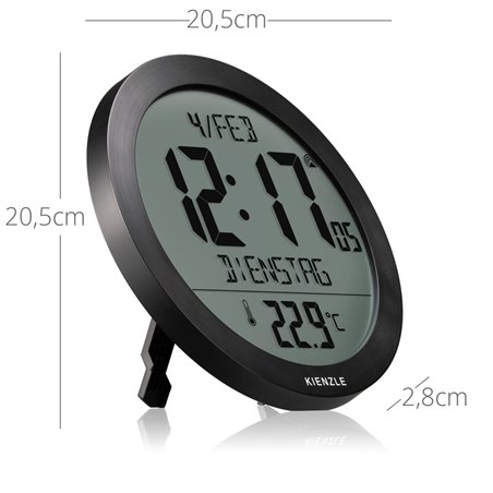 KIENZLE DCF Radio-Control. Wall Clock w. Room Temp.Display black