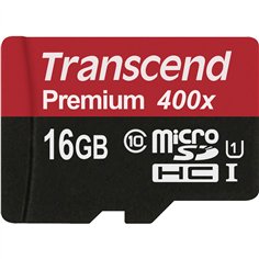 Transcend microSDHC 16GB Class 10 UHS-I 400x + SD adatt.
