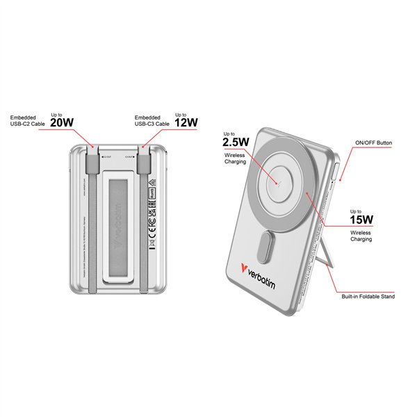Verbatim Charge´n´Go 2C  5000mAh magn. PB arg. incl. 2 cavo 32276
