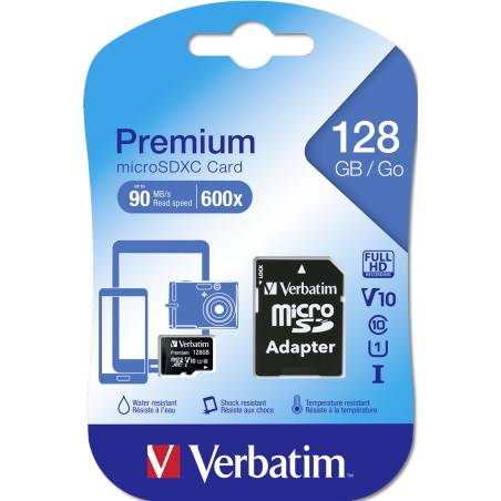Verbatim microSDXC         128GB Class 10 UHS-I incl adatt. 44085