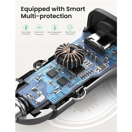 UGREEN USB-C PD+USB-A QC 24W caricabatt. da auto rap. grigio