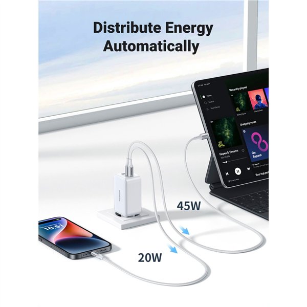 Nexode USB-A+2*USB-C 65W GaN Tech Fast caricabatt. bianco