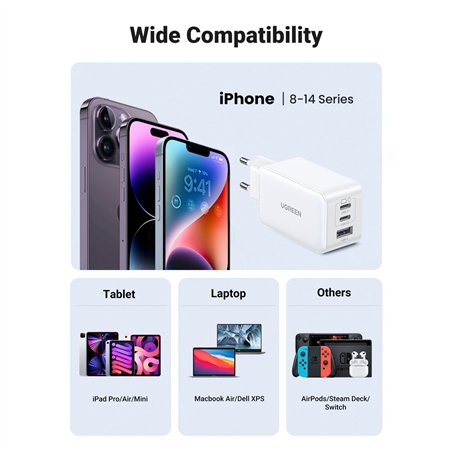 Nexode USB-A+2*USB-C 65W GaN Tech Fast caricabatt. bianco