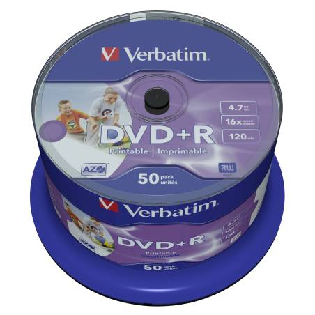 1x50 Verbatim DVD+R 4,7GB 16x Speed, wide printable NON-ID