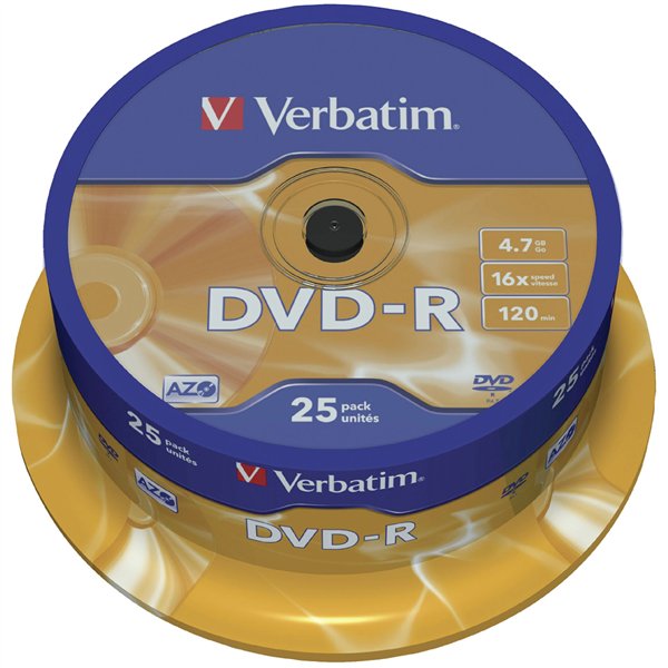 1x25 Verbatim DVD-R 4,7GB 16x Speed, opaco argento