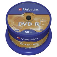 1x50 Verbatim DVD-R 4,7GB 16x Speed, opaco argento