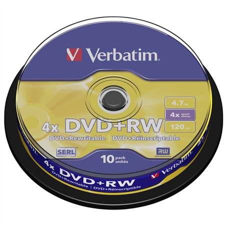 1x10 Verbatim DVD+RW 4,7GB 4x Speed, opaco argento Cakebox
