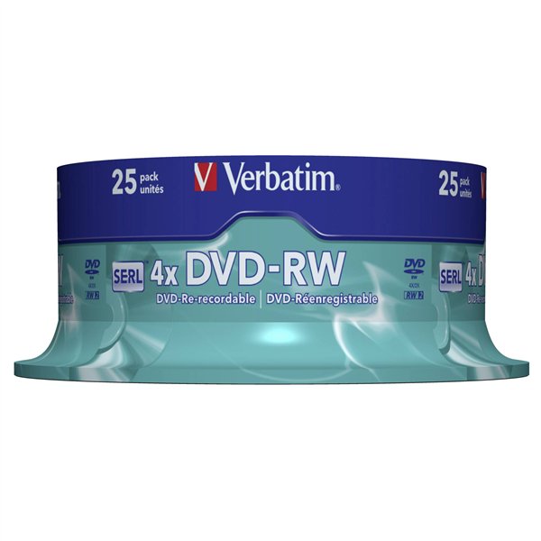 1x25 Verbatim DVD-RW 4,7GB 4x Speed, opaco argento