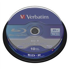 1x10 Verbatim BD-R Blu-Ray 25GB 6x Speed, bianco azzuro Cakebox