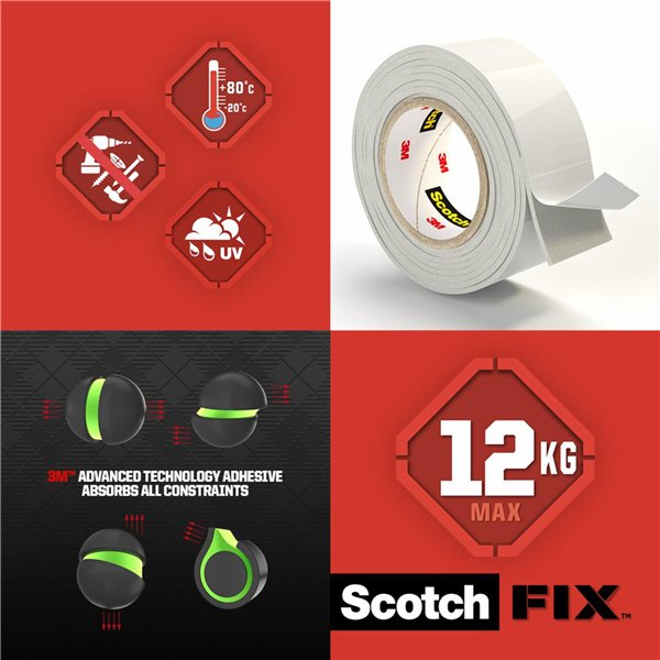Scotch Fix Extr.nastro biadesivo 19mmx1,8m Extreme bianco