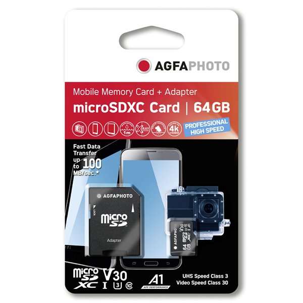 AgfaPhoto MicroSDXC UHS I   64GB prof. High Speed U3 V30 A1