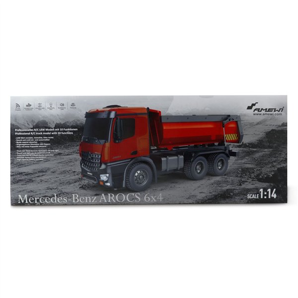 AMEWI Mercedes-Benz Arocs licen. camion ribalt. RTR rosso 2,4GHz