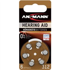 1x6 Ansmann Zinc-Air 312 (PR 41) batterie per apparecchi acustici