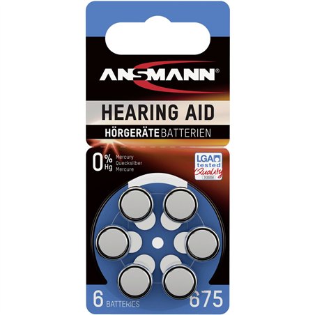 1x6 Ansmann Zinc-Air 675 (PR 44) batterie per apparecchi acustici