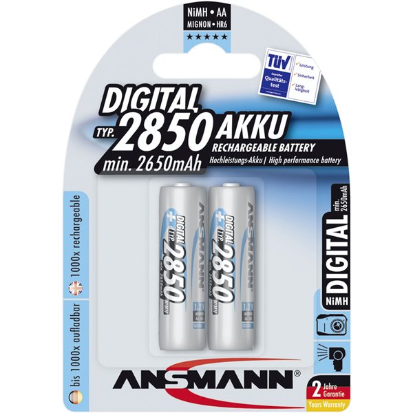 1x2 Ansmann NiMH batteria 2850 Mignon AA 2650 mAh DIGITAL
