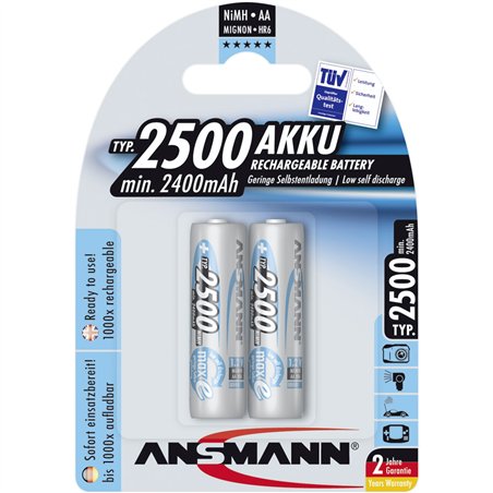 1x2 Ansmann maxE NiMH Akku 2500 Mignon AA 2400 mAh