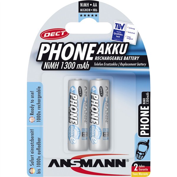 1x2 Ansmann maxE NiMH batteria Mignon AA 1300 mAh DECT PHONE