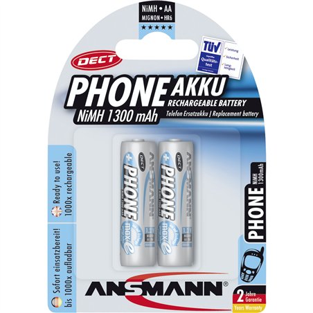 1x2 Ansmann maxE NiMH batteria Mignon AA 1300 mAh DECT PHONE