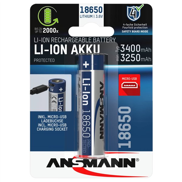 1 Ansmann Li-Ion 18650 3400mAh 3,6V Micro-USB   1307-0003