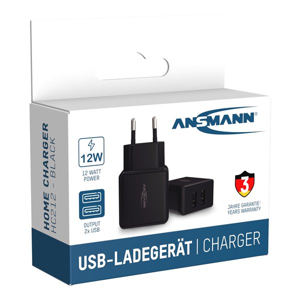 Ansmann Home caricabatt. HC212 2xUSB 2400mA nero