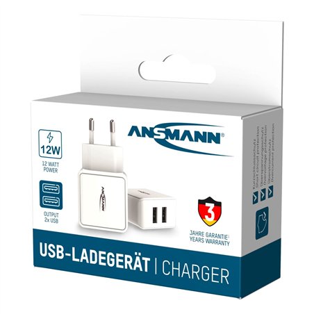 Ansmann Home caricabatt. HC212 2xUSB 2400mA bian.