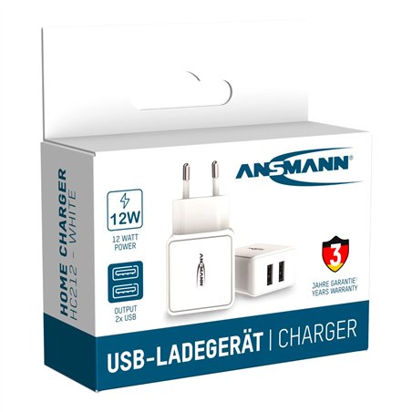 Ansmann Home caricabatt. HC212 2xUSB 2400mA bian.