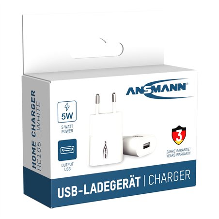 Ansmann Home caricabatt. HC105w 1xUSB 1000mA bian.