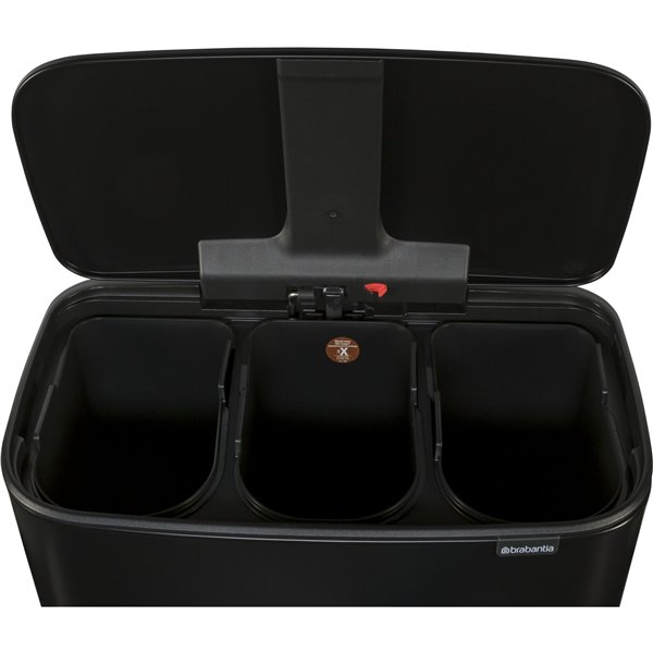 Brabantia Bo pattumiera a pedale nero, 3 x 11 L