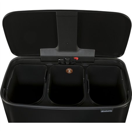Brabantia Bo pattumiera a pedale nero, 3 x 11 L