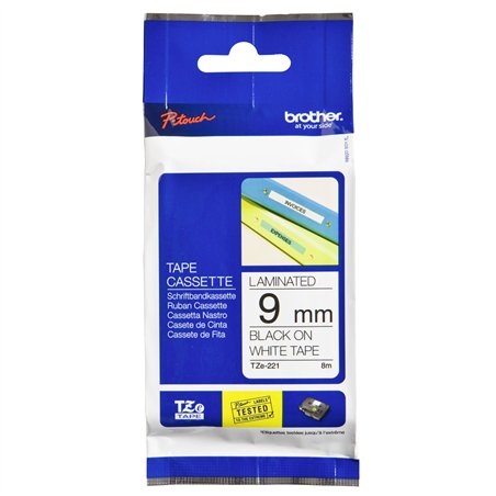 Brother Nastro per etichettatore TZE-221 bianco/nero  9 mm