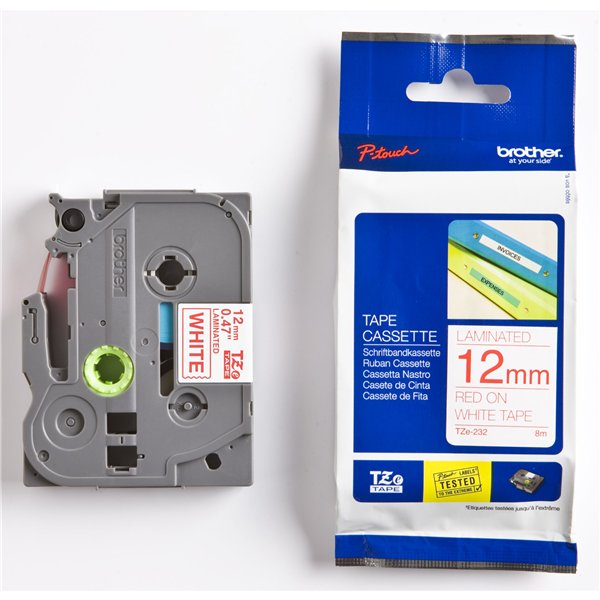 Brother Nastro per etichettatore TZE-232 bianco/rosso 12 mm