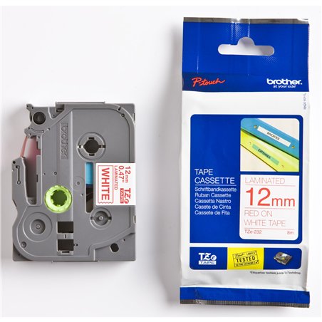 Brother Nastro per etichettatore TZE-232 bianco/rosso 12 mm