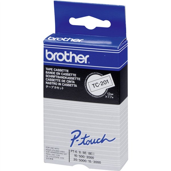 Brother nastro per etichettatore TC-201 bianco/nero 12 mm lamin.
