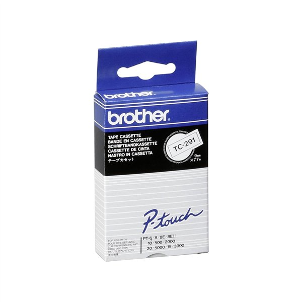 Brother nastro per etichettatore TC-291 bianco/nero  9 mm lamin.
