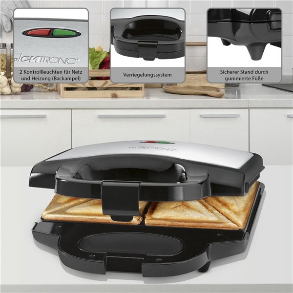 Clatronic ST 3778 nero-inox piastra da sandwich per 2 sandw.