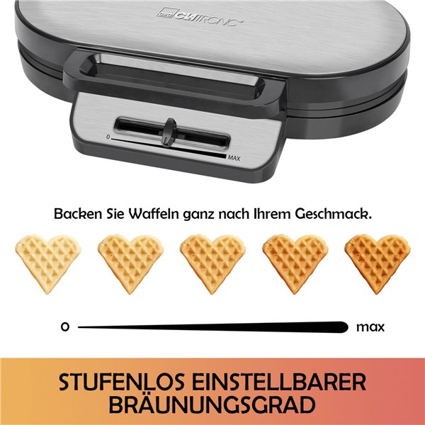 Clatronic WA 3745 nero-inox dopp.macchina per waffle a cuore