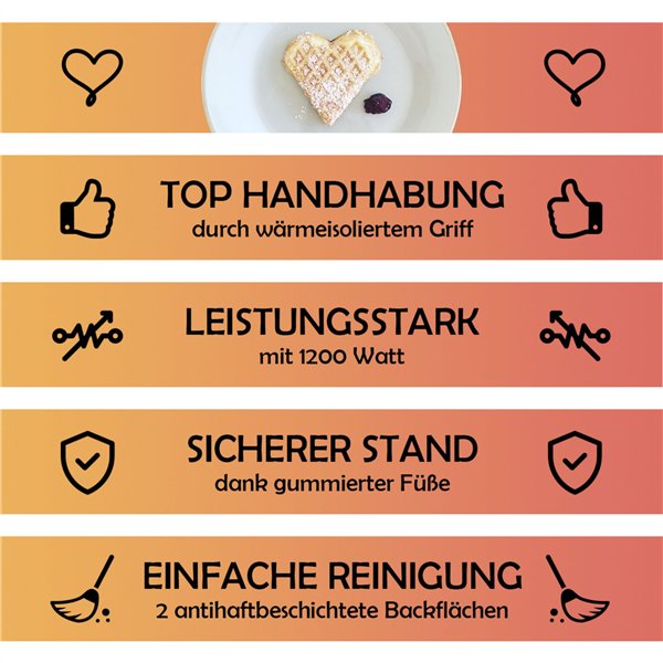 Clatronic WA 3745 nero-inox dopp.macchina per waffle a cuore