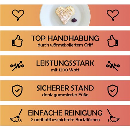 Clatronic WA 3745 nero-inox dopp.macchina per waffle a cuore