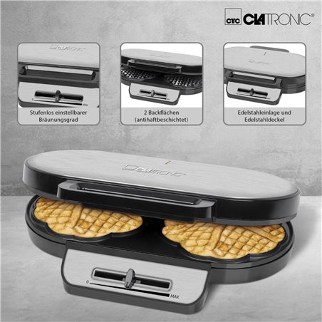 Clatronic WA 3745 nero-inox dopp.macchina per waffle a cuore