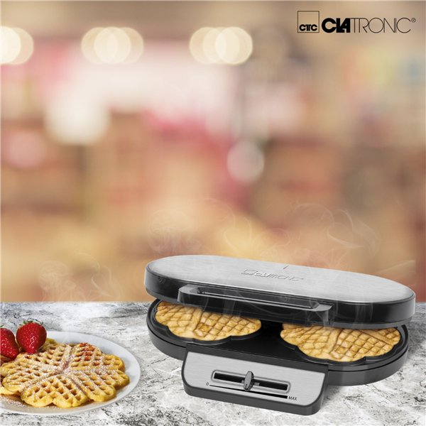 Clatronic WA 3745 nero-inox dopp.macchina per waffle a cuore