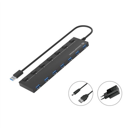 Conceptronic HUBBIES19BP 7-Port-USB 3.0-Hub con Aliment.