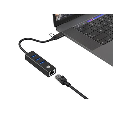 Conceptronic DONN07BA 3-Port USB Hub with Gigabit-Network