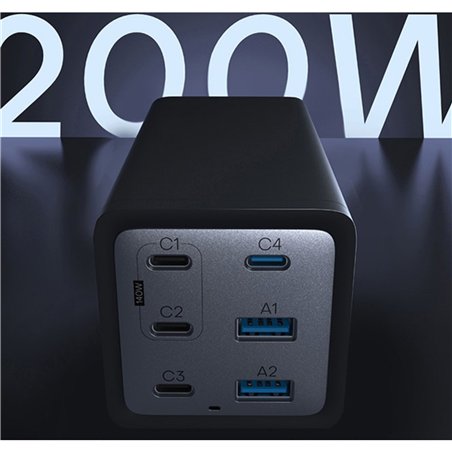 Conceptronic OZUL06BE 6 porte 200W USB-C caricabatt.