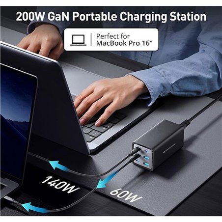 Conceptronic OZUL06BE 6 porte 200W USB-C caricabatt.