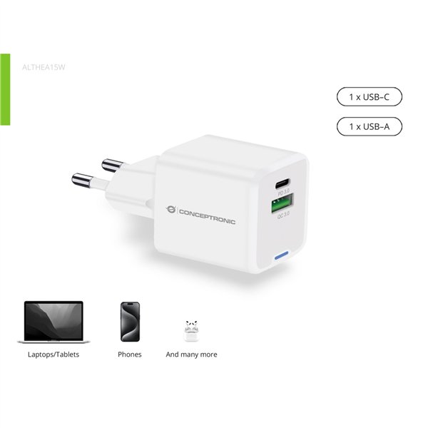 Conceptronic ALTHEA15W 2 Port 20W GaN USB PD caricab.