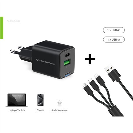 Conceptronic ALTHEA16B 2 Port 33W GaN USB PD caricab.