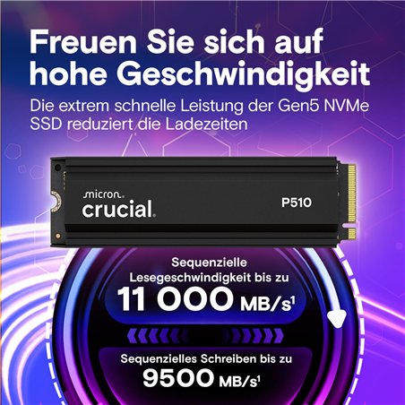 Crucial P510 Gen5 2280       1TB NVMe PCIe M.2 SSD c. diss.calore