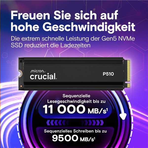 Crucial P510 Gen5 2280       2TB NVMe PCIe M.2 SSD c. diss.calore