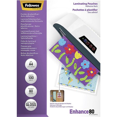 Fellowes pell. di laminazione A4 80 mic autoadesivo - 100 pezzi